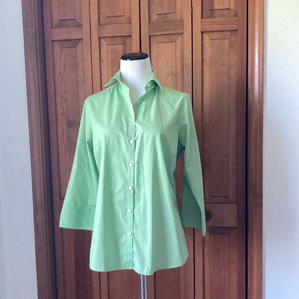 Land’s End Spring Green Button Down 3/4 Sleeve Shirt, Size 6